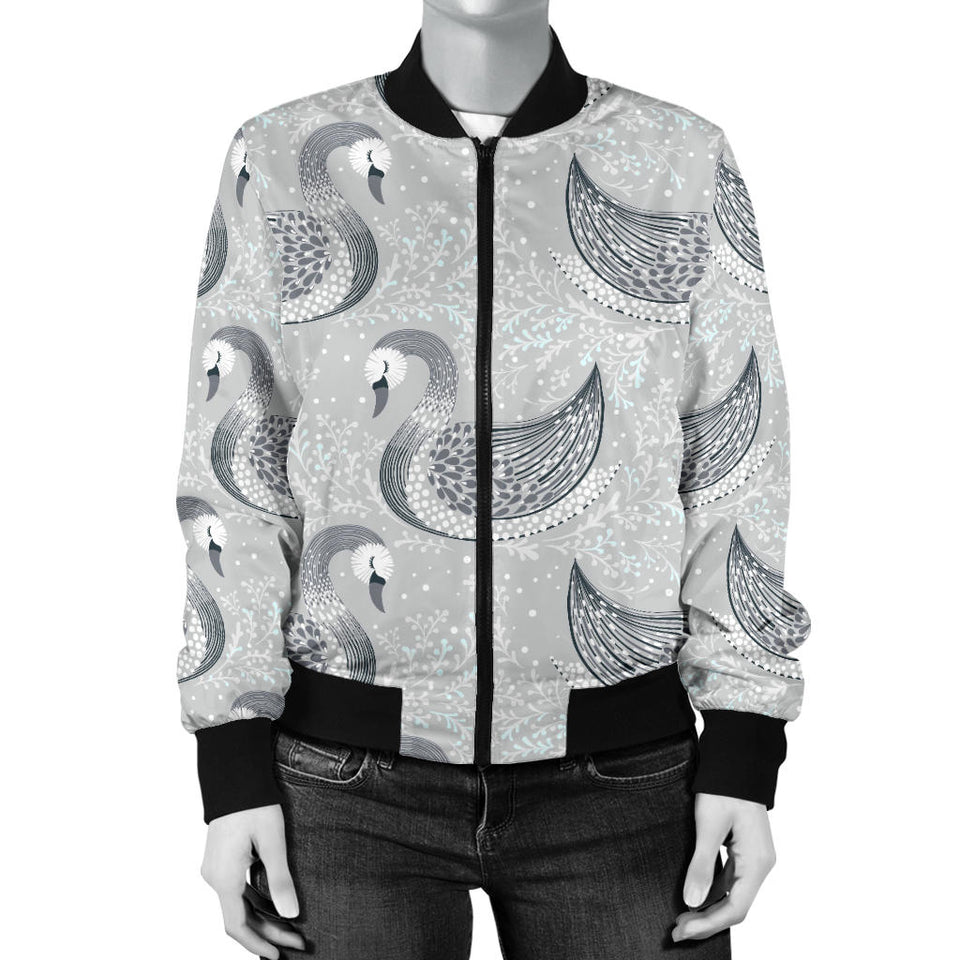 Swan Gray Pattern Women Bomber Jacket