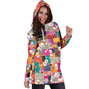 Snowman Colorful Theme Pattern Women Hoodie Dress