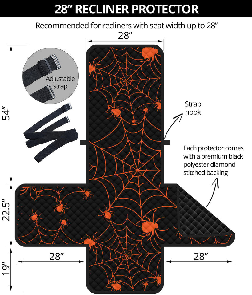 Orange Cobweb Spider Web Pattern Recliner Cover Protector