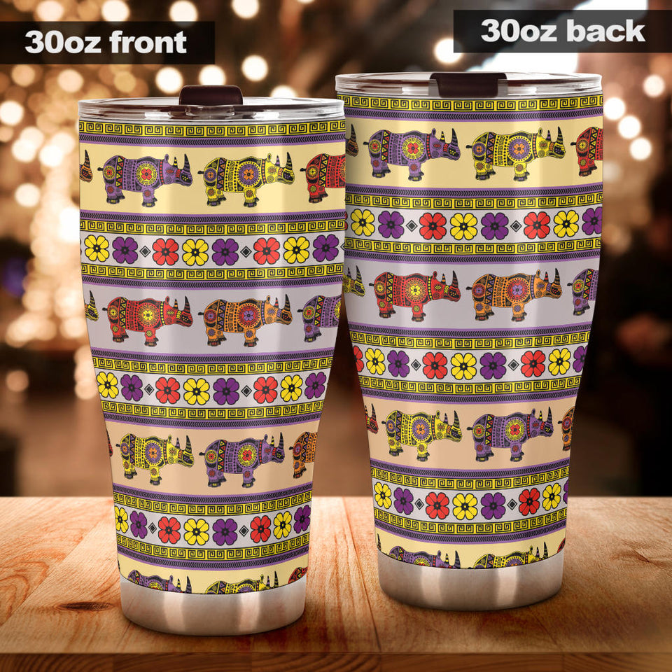 Rhino African Afro Dashiki Adinkra Kente Pattern Tumbler