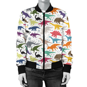 Colorful Dinosaur Pattern Women Bomber Jacket