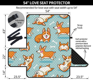 Cute Corgi Pattern Loveseat Couch Cover Protector