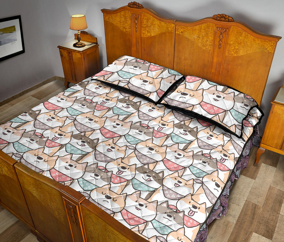 Shiba Inu Pattern Quilt Bed Set