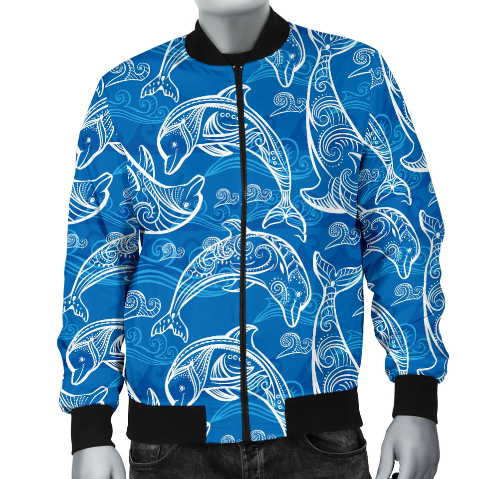 Dolphin Tribal Blue Pattern  Men Bomber Jacket