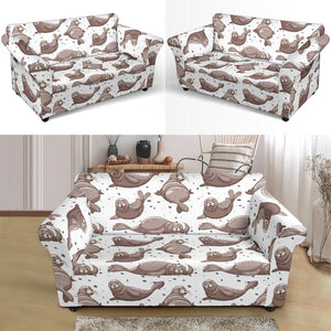 Sea Lion Pattern Background Loveseat Couch Slipcover