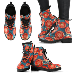 Tomato Pattern Background Leather Boots