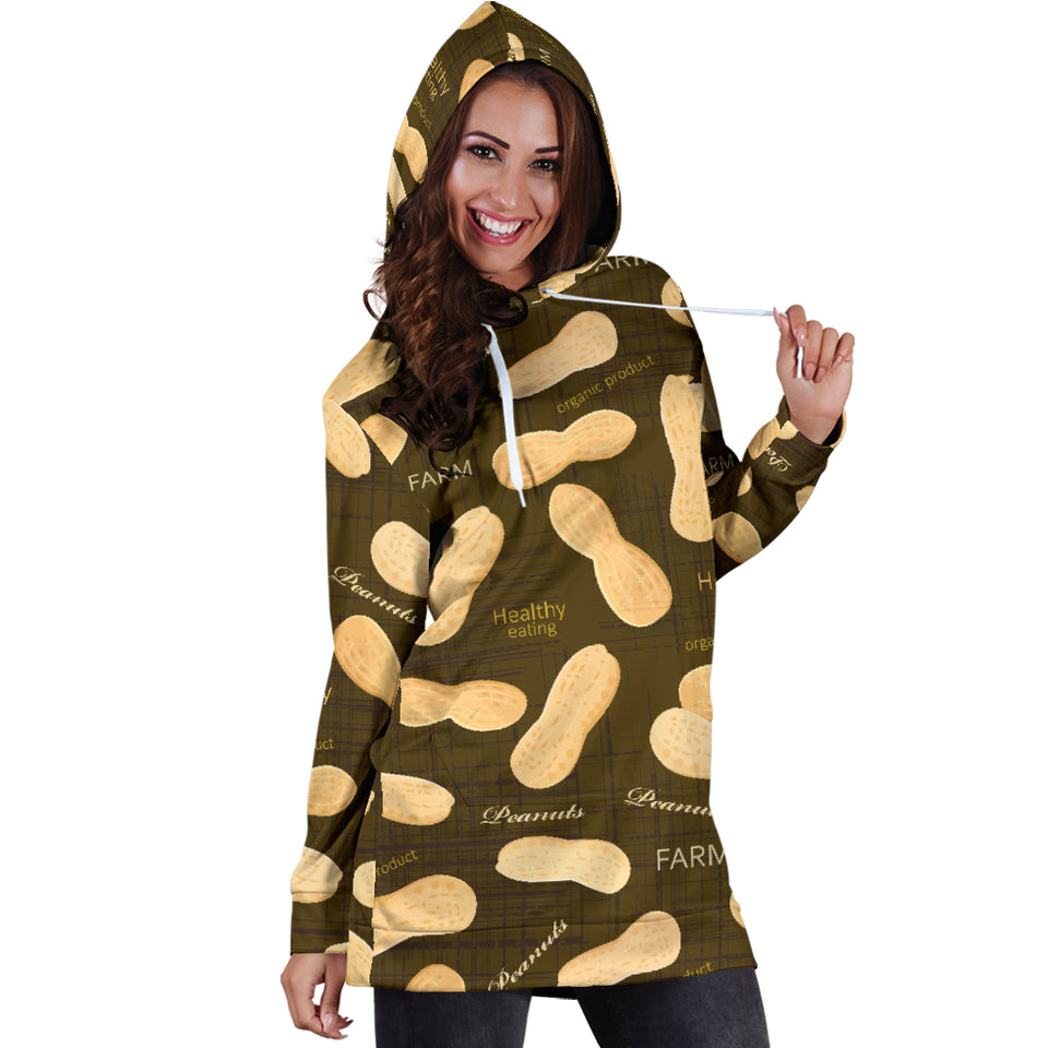 Peanut Pattern Green Background Women Hoodie Dress