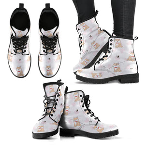 Cute Shiba Inu Heart Pattern Leather Boots
