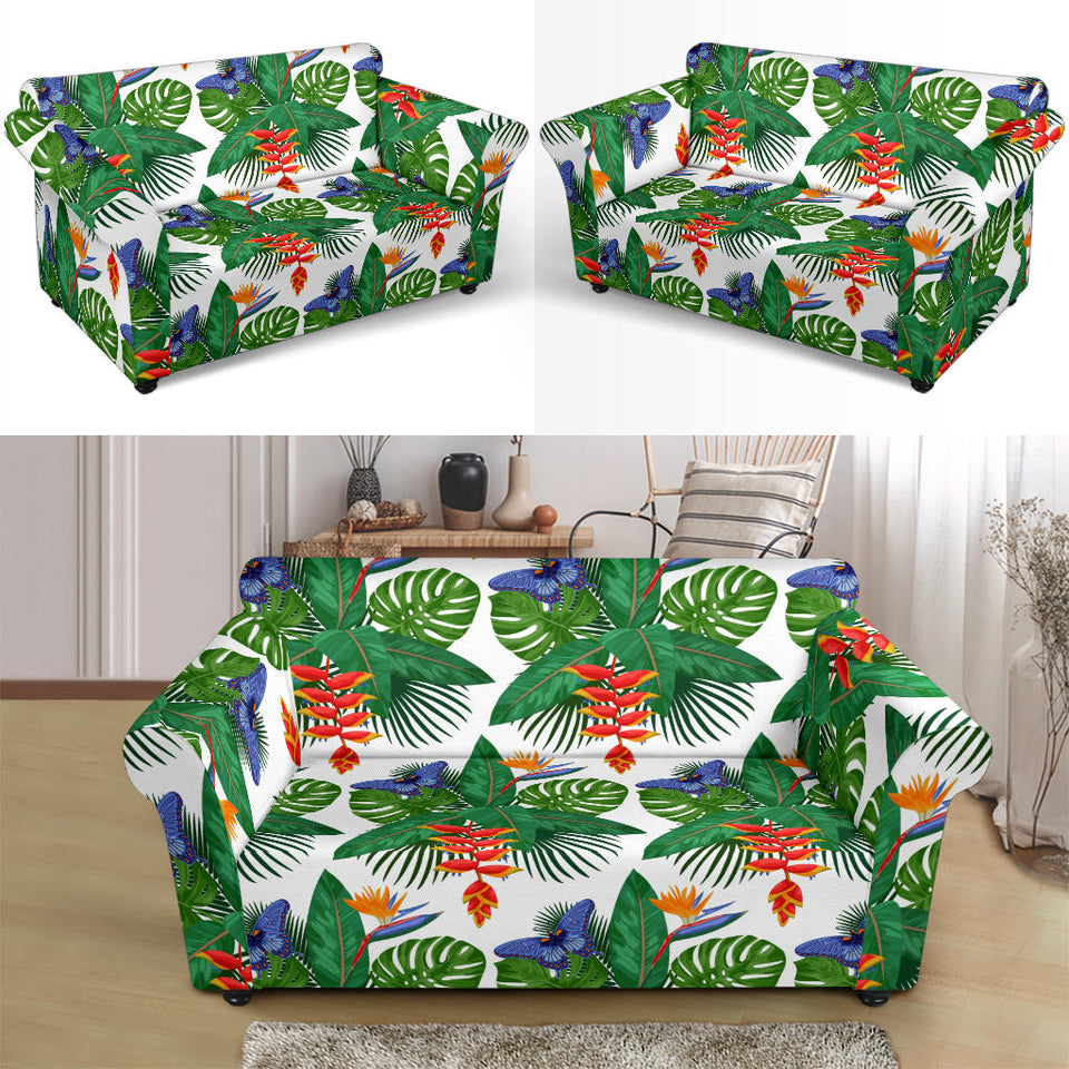 Heliconia Butterfly Leaves Pattern Loveseat Couch Slipcover