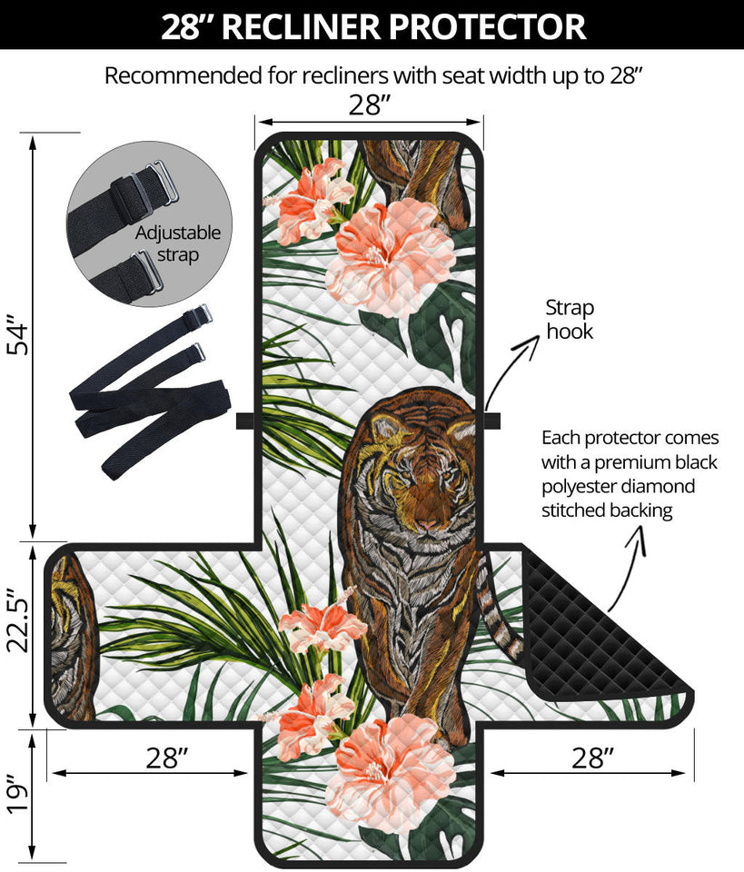 Bengal Tiger Hibicus Pattern Recliner Cover Protector