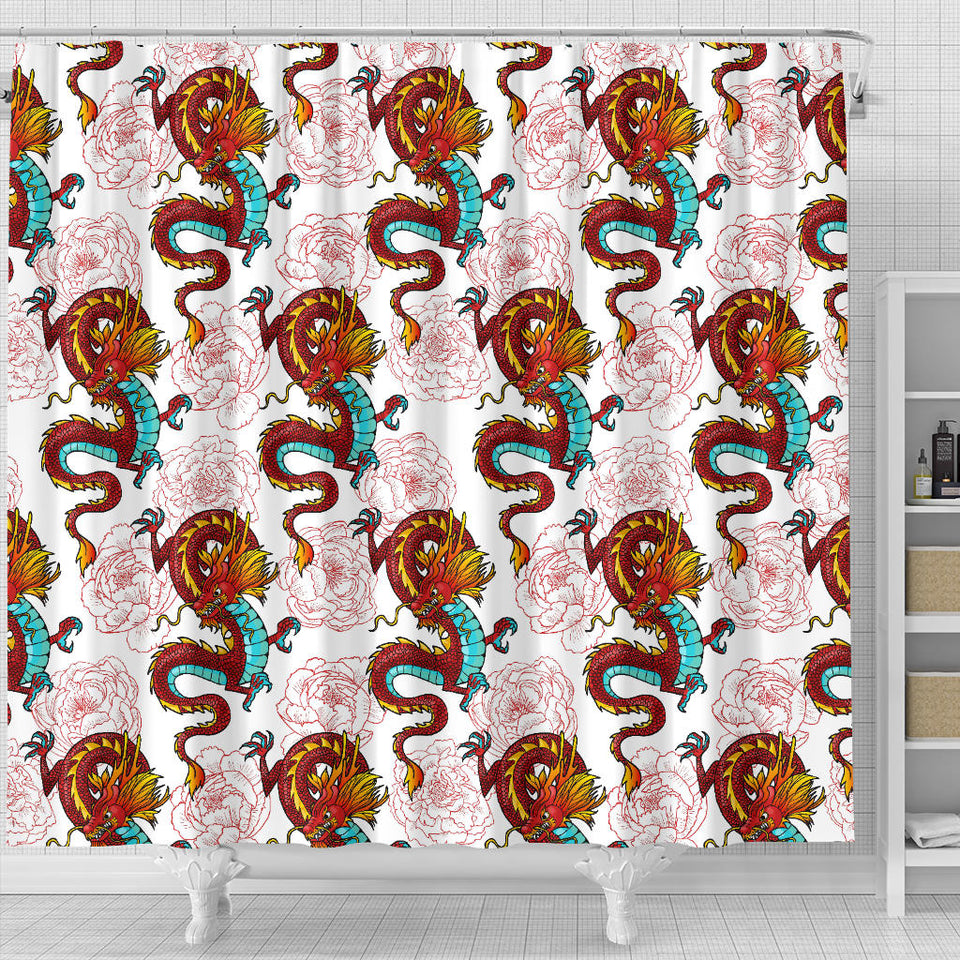 Red Dragon Hibiscus Pattern Shower Curtain Fulfilled In US