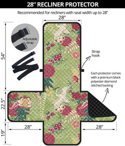 Japanese Crane Green Theme Pattern Recliner Cover Protector