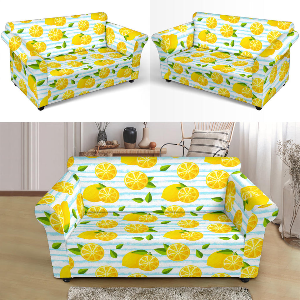 Lemon Pattern Background Loveseat Couch Slipcover