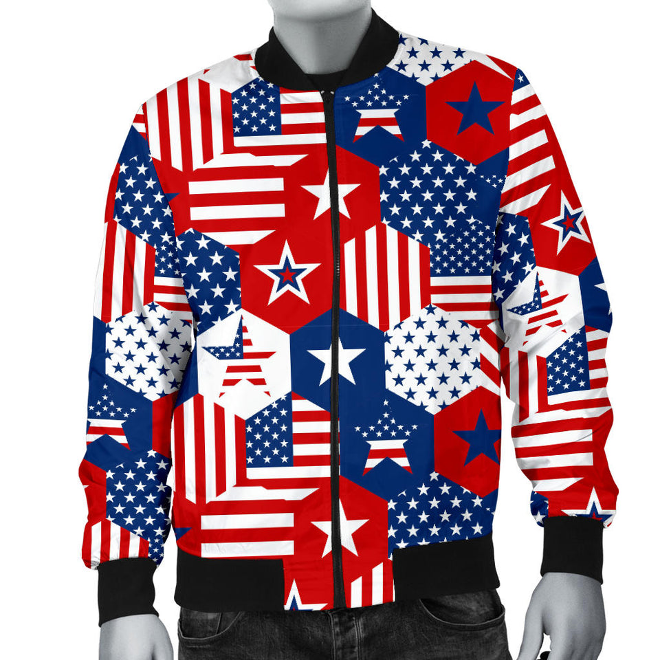 USA Star Hexagon Pattern Men Bomber Jacket