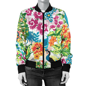 Colorful Peacock Pattern Women Bomber Jacket