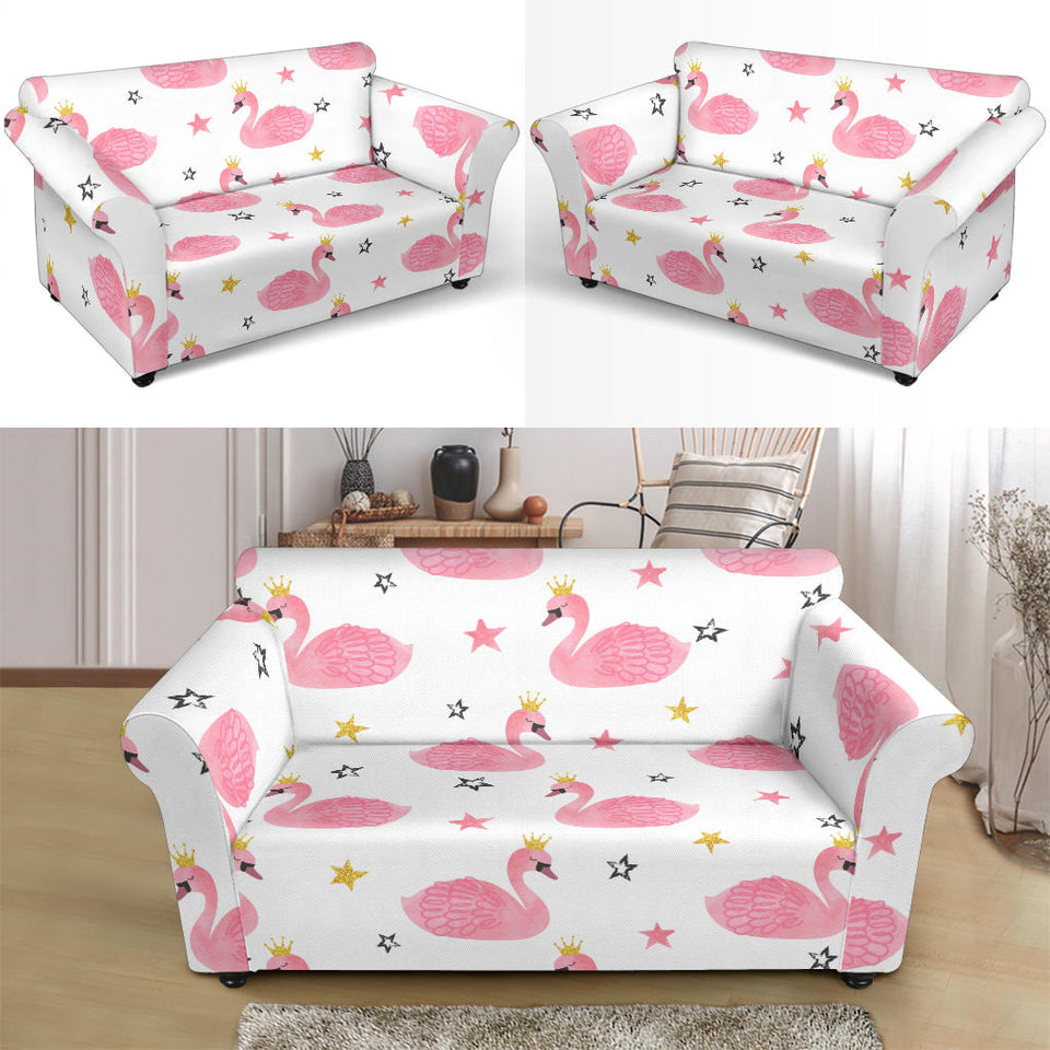 Pink Swan Pattern Loveseat Couch Slipcover