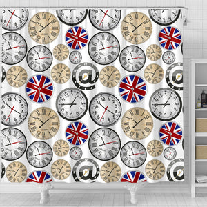 Wall Clock UK Pattern Shower Curtain Fulfilled In US