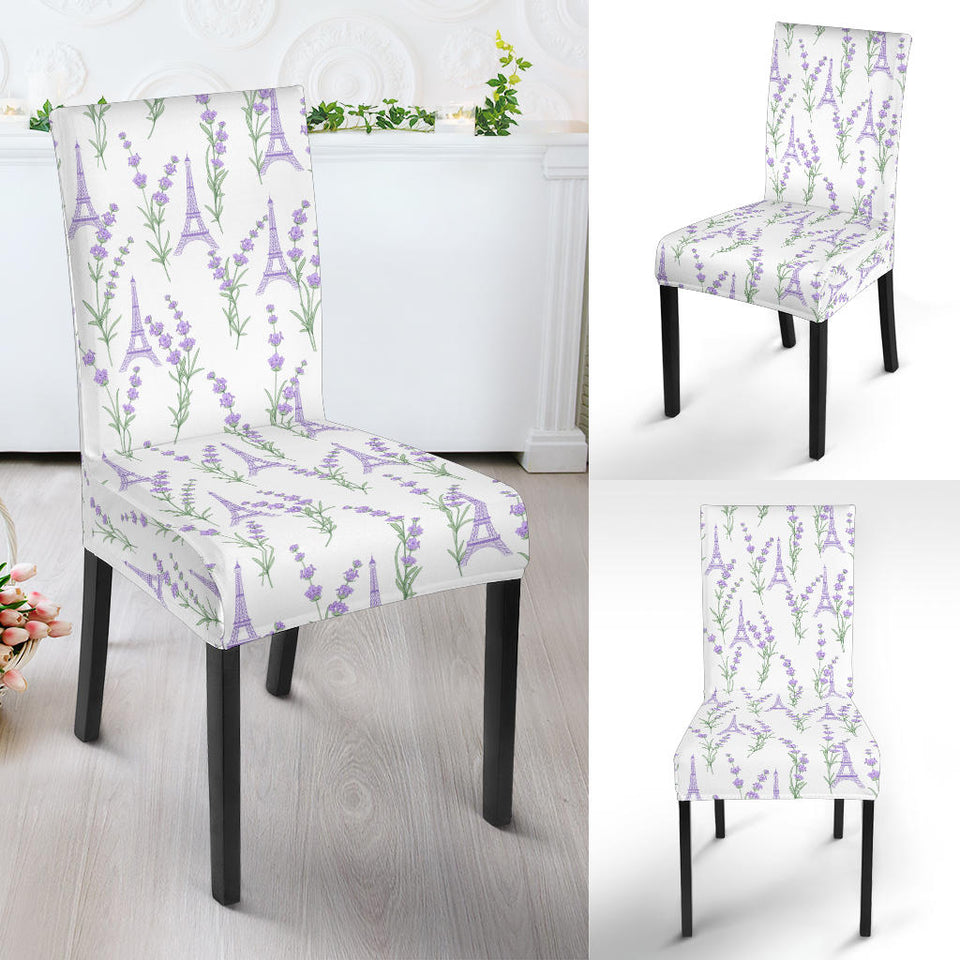 Eiffel Tower Lavender Pattern Print Design 01 Dining Chair Slipcover