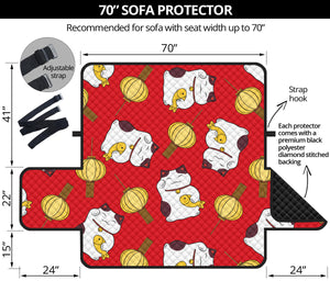 Meneki Neko Lucky Cat Pattern Red Theme Sofa Cover Protector