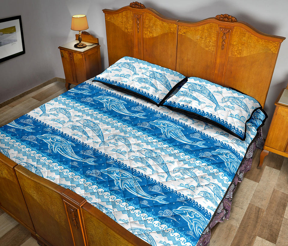 Dolphin Tribal Pattern Ethnic Motifs Quilt Bed Set