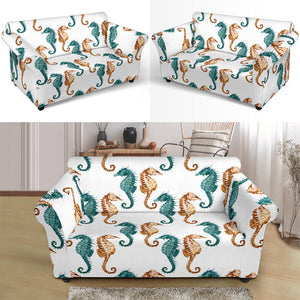 Seahorse Pattern Background Loveseat Couch Slipcover