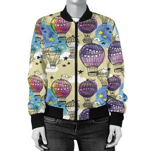 Hot Air Balloon Water Color Pattern Women Bomber Jacket