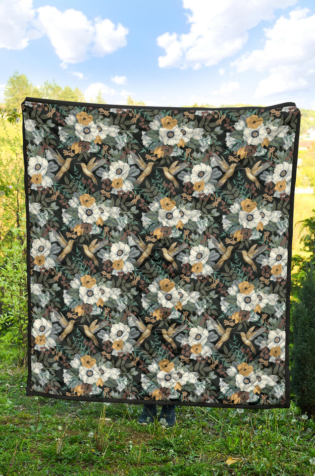 Hummingbird Pattern Print Design 05 Premium Quilt