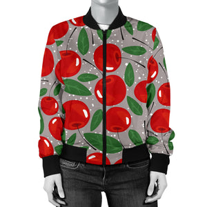 Cherry Leaves Pattern Women Bomber Jacket