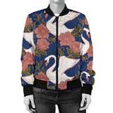 Swan Rose Pattern Women Bomber Jacket
