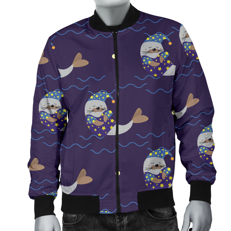 Sleeping Sea Lion Pattern Men Bomber Jacket