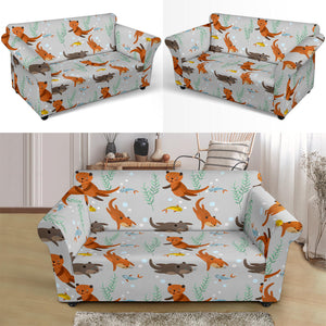 Swimming Fish Otter Pattern Loveseat Couch Slipcover