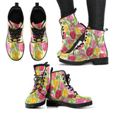 Pink Red Yellow Tulip Pattern Leather Boots