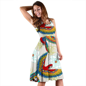 Parrot Flower Pattern Sleeveless Midi Dress