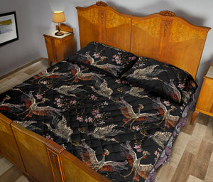 Japanese Crane Pattern Background Quilt Bed Set