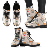 Shiba Inu Head Pattern Leather Boots