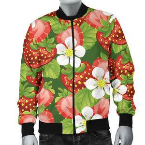 Strawberry Leaves Flower Pattern Men Bomber Jacket