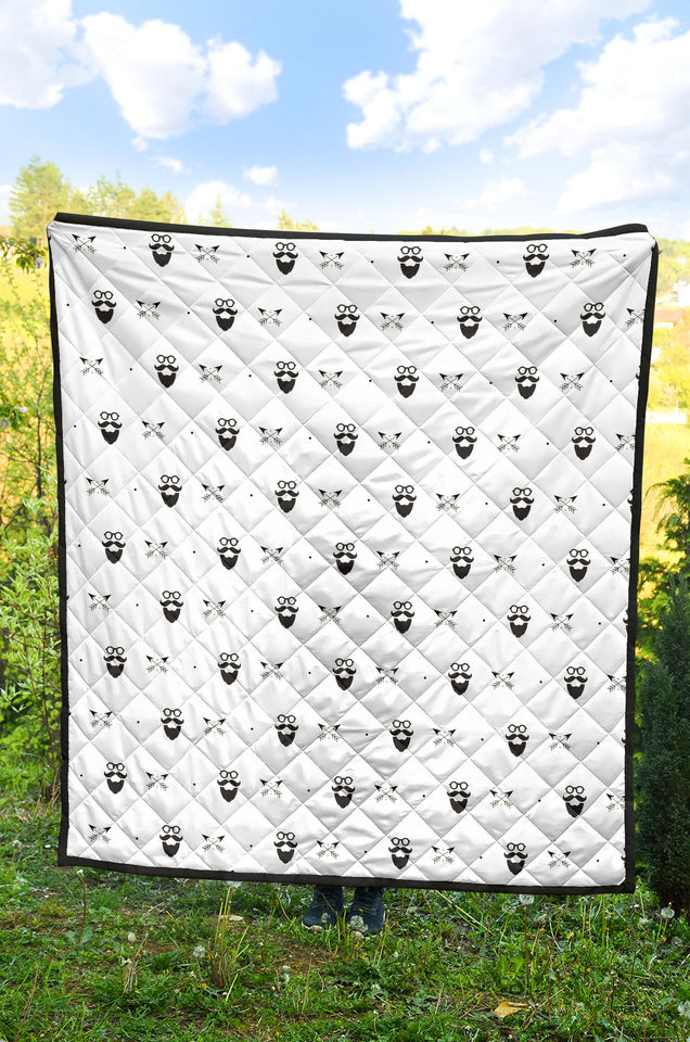 Mustache Beard Pattern Print Design 01 Premium Quilt