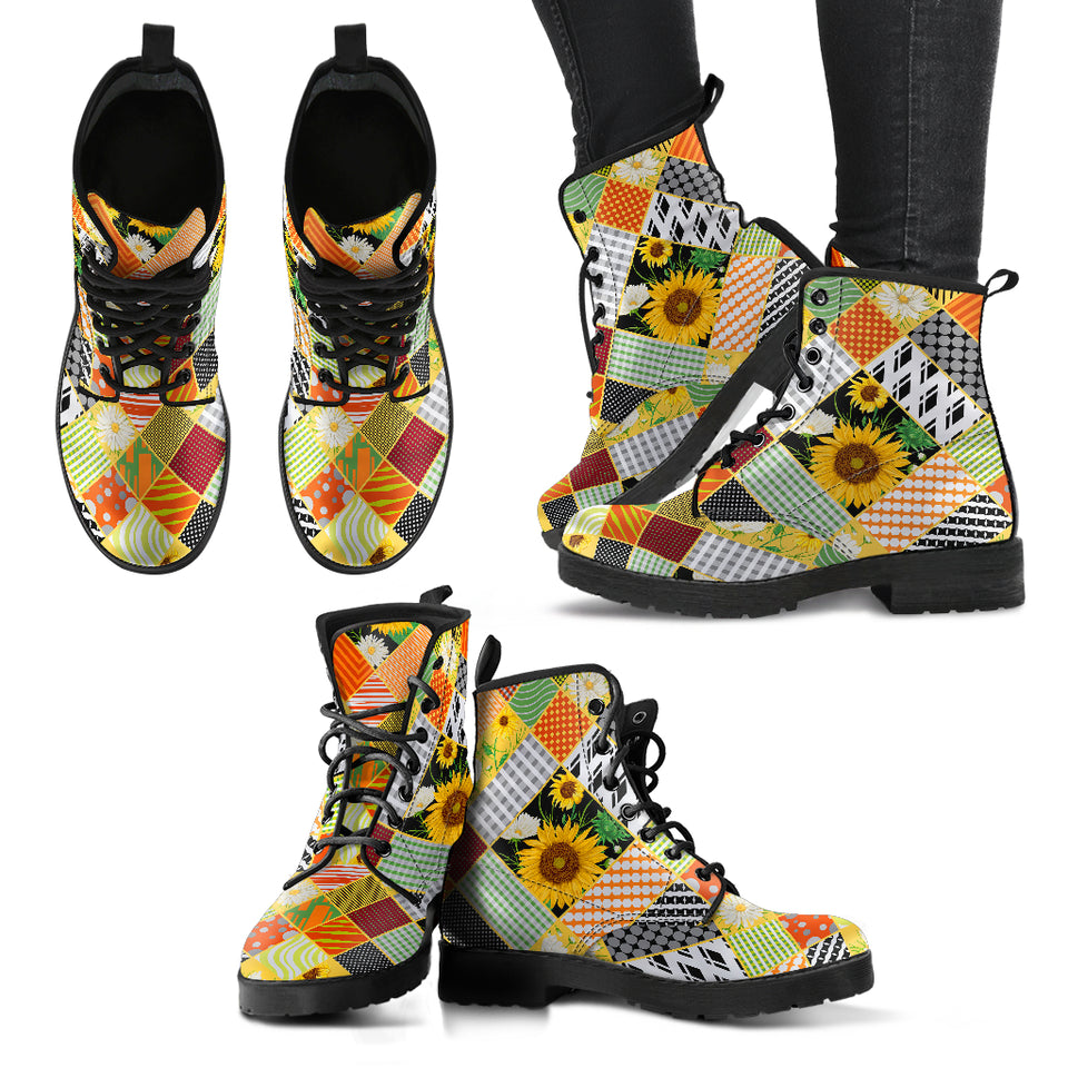 Sunflower Pattern Leather Boots