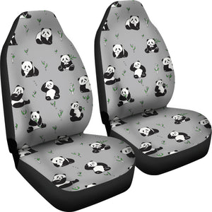 Panda Pattern Background Grey Universal Fit Car Seat Covers
