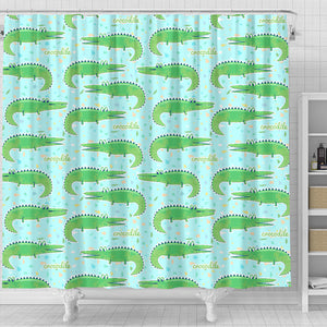 Crocodile Pattern Blue background Shower Curtain Fulfilled In US