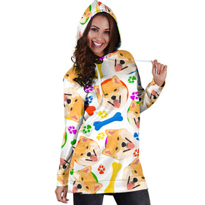 Shiba Inu Paw Bone Pattern Women Hoodie Dress