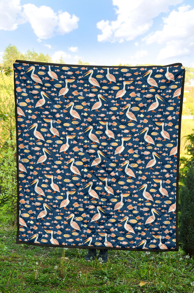 Pelican Pattern Print Design 01 Premium Quilt