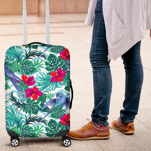 Blue Parrot Hibiscus Pattern Luggage Covers