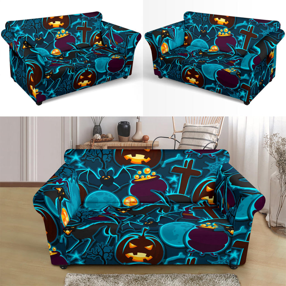 Halloween Pumpkin Cat Pattern Loveseat Couch Slipcover