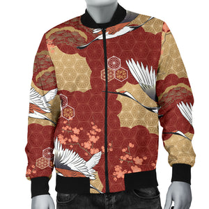 Japanese Crane Theme Pattern Men Bomber Jacket