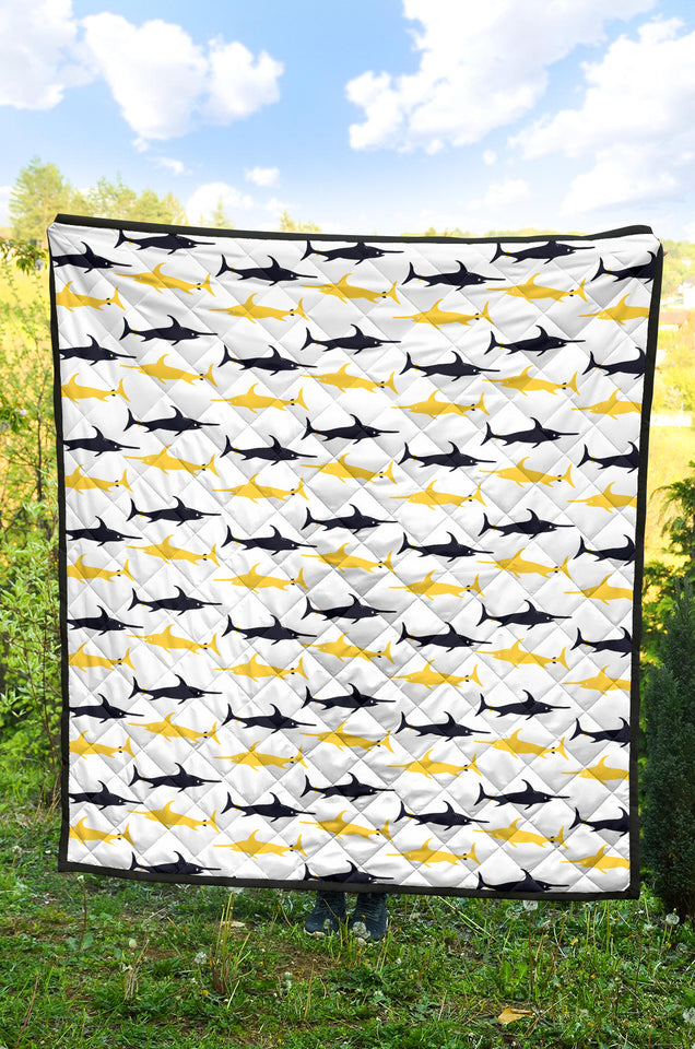Swordfish Pattern Print Design 05 Premium Quilt