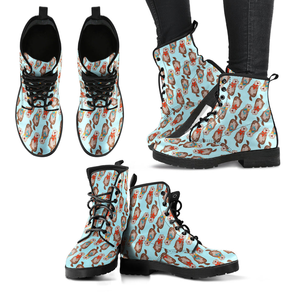 Otter Pattern Background Leather Boots