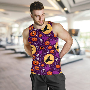 Halloween Pumpkin Witch Pattern Men Tank Top