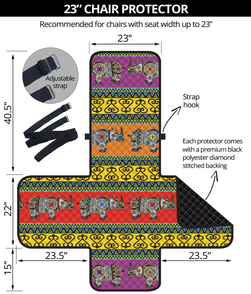 Rhino African Afro Dashiki Adinkra Kente Pattern Ethnic Motifs Chair Cover Protector