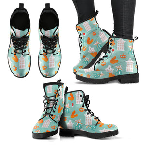 Windmill Pattern Theme Leather Boots